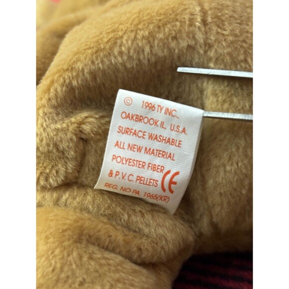 1997 Ty Holiday Teddy Bear 4200 Beanie Baby 9" Brown Christmas Plush Toy - Picture 8 of 8